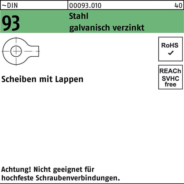 Unterlegscheibe DIN 93 m.Lappen 4,3 Stahl galvanisch verzinkt