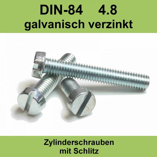 Zylinderschraube DIN 84/ISO 1207 Schlitz M 2,5 x 6 4.8 galvanisch verzinkt