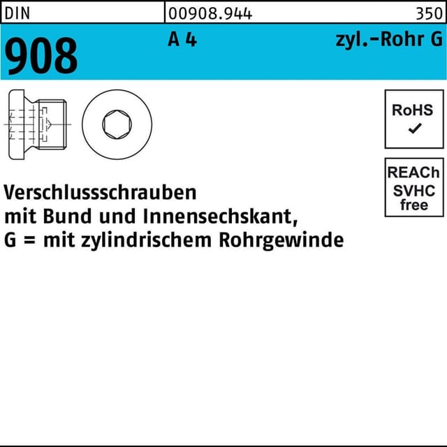 Verschlußschraube DIN 908 m.Bund/Innen-6-kant G 1/8 A A 4