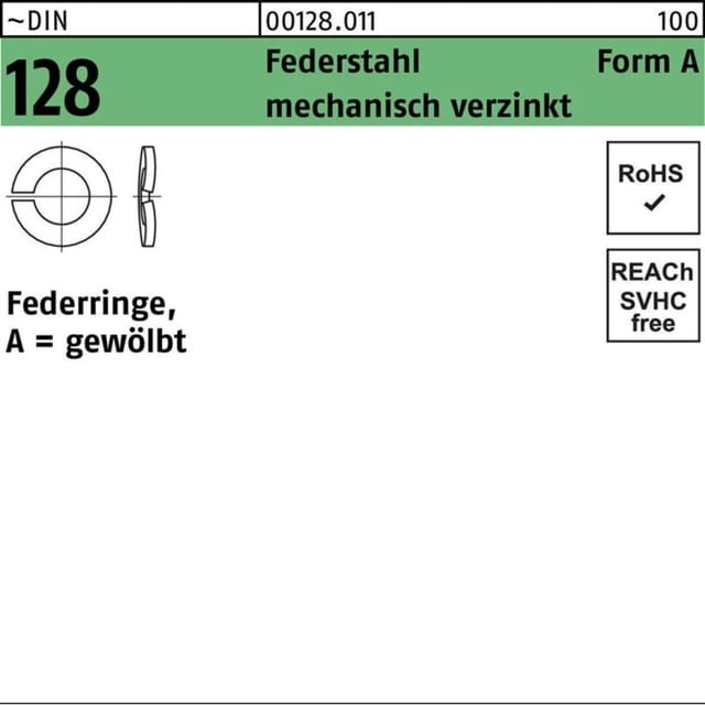 Federring DIN 128 A 4 Federstahl mechanisch verzinkt