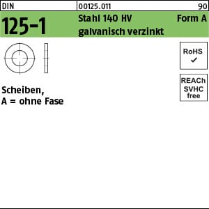 Unterlegscheibe DIN 125-1 Form A 2,8 x 7 x0,5 Stahl 140 HV galvanisch verzinkt