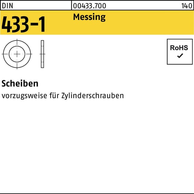 Scheibe DIN 433-1 5,3 x 9 x1 Messing