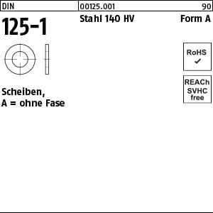 Unterlegscheibe DIN 125-1 Form A 8,4 x16 x1,6 Stahl 140 HV