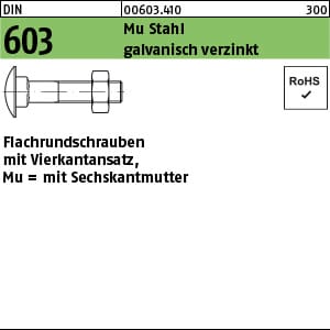 DIN 603 Flachrundschraube M12x100 Stahl 4.6 galvanisch verzinkt m. Vierkantansatz u. Mutter 50 Stk
