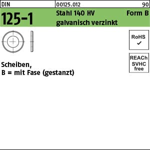 Unterlegscheibe DIN 125-1 Form B 6,4 x 12 x1,6 Stahl 140 HV galv. verzinkt gestanzt