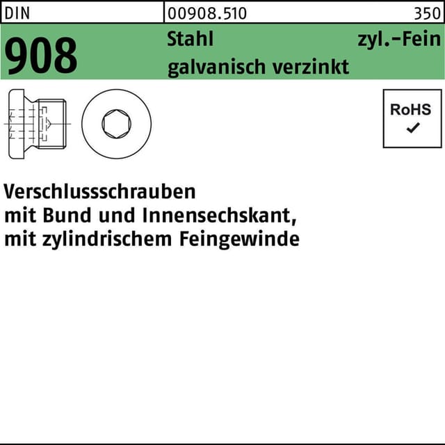 Verschlußschraube DIN 908 m.Bund/Innen-6-kant M 12 x 1,5 Stahl galvanisch verzinkt