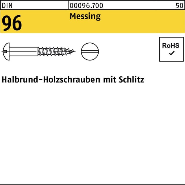 DIN 96 Halbrund-Holzschraube 2,5x8 Messing blank Schlitz 500 Stk