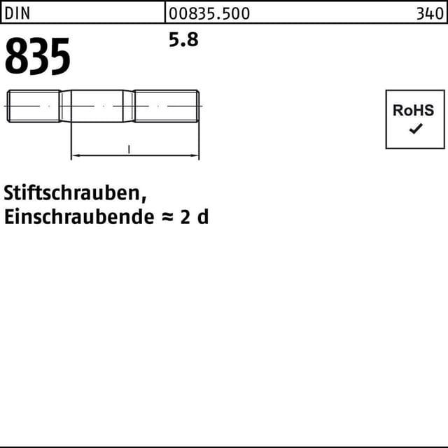 DIN 835 Stiftschraube M8x70 Stahl 5.8 blank 100 Stk