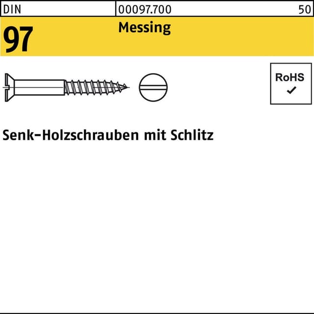 DIN 97 Senkkopf-Holzschraube 5x60 Messing blank Schlitz 200 Stk