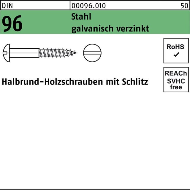 DIN 96 Halbrund-Holzschraube 1,6x8 Stahl galvanisch verzinkt Schlitz 500 Stk