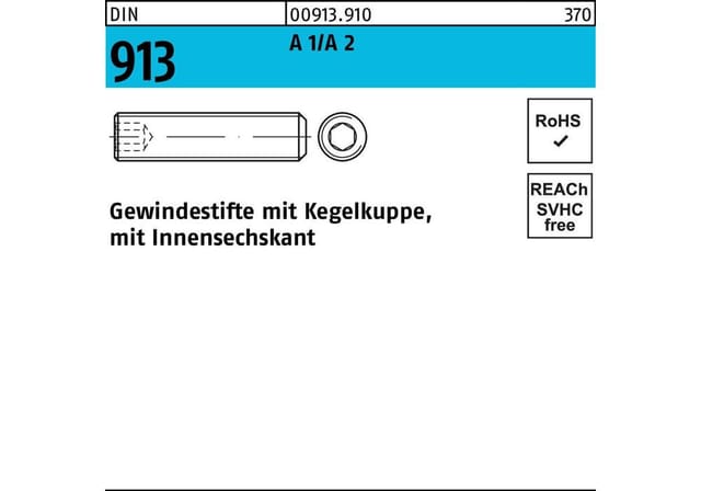 Reyher - Gewindestift din 913 Kegelkuppe/Innen-6-kant m 5 x 6 a 1/A 2