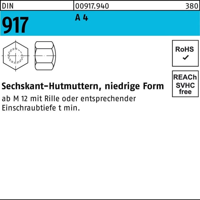 Sechskanthutmutter DIN 917 niedrige Form M 5 A 4