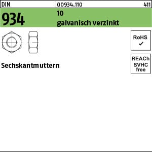 Sechskantmutter DIN 934 M 6 10 galvanisch verzinkt