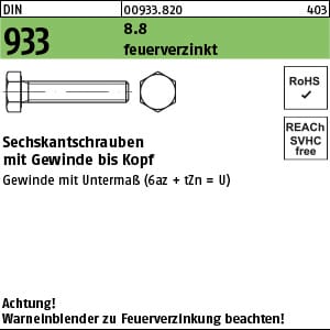 DIN 933/ISO 4017 Sechskantschraube VG M20x80 Stahl 8.8 feuerverzinkt 25 Stk