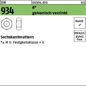 Sechskantmutter DIN 934 M 2,5 8 galvanisch verzinkt
