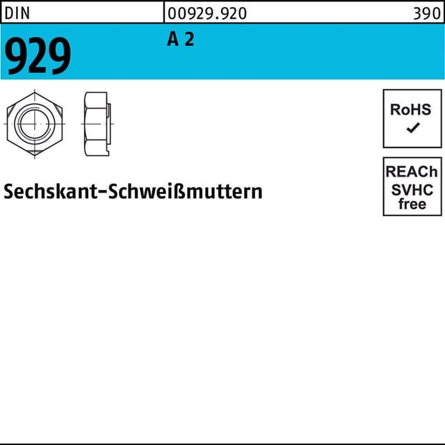 Sechskantanschweißmutter DIN 929 M 6 A 2