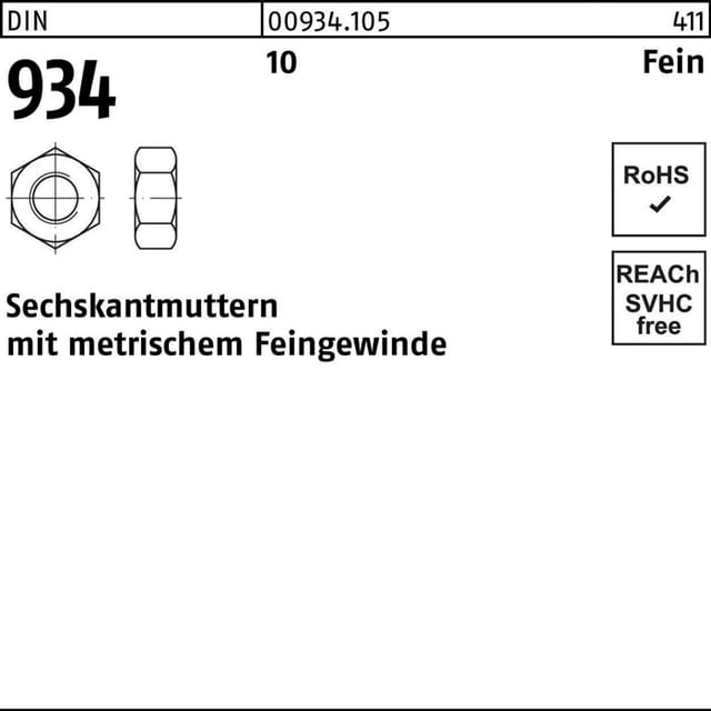 Sechskantmutter DIN 934 M 10 x 1 10