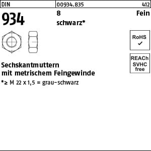 Sechskantmutter DIN 934 M 10 x 1 8 schwarz
