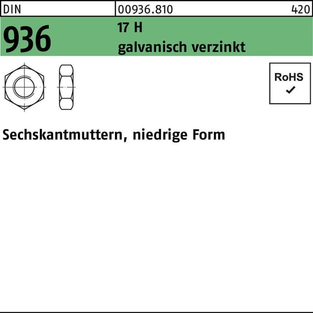 Sechskantmutter DIN 936 M 14 17 H galvanisch verzinkt