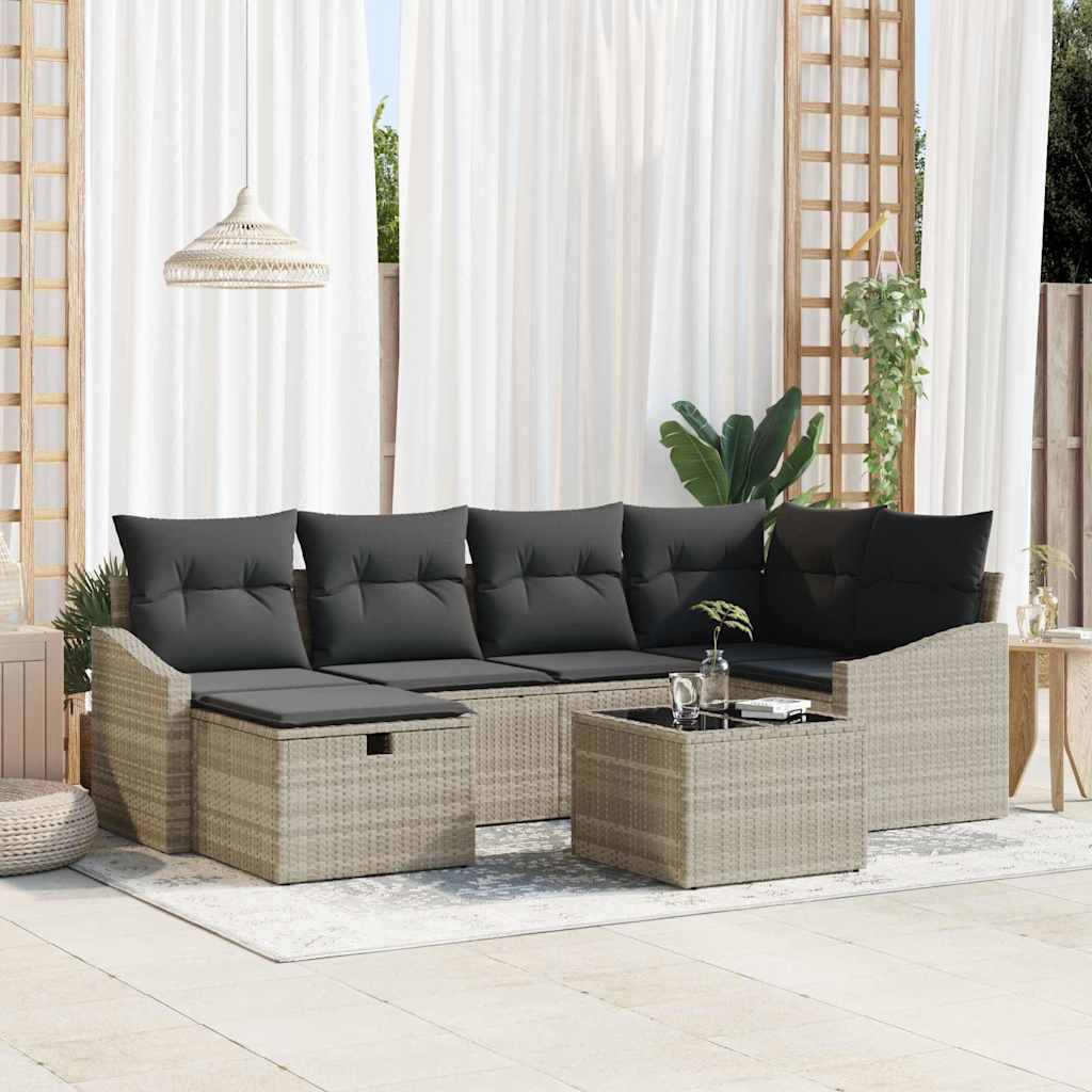 Sofa Set Mit Kissen 7 Pcs Hellgrau Und Grau Poly-rattan