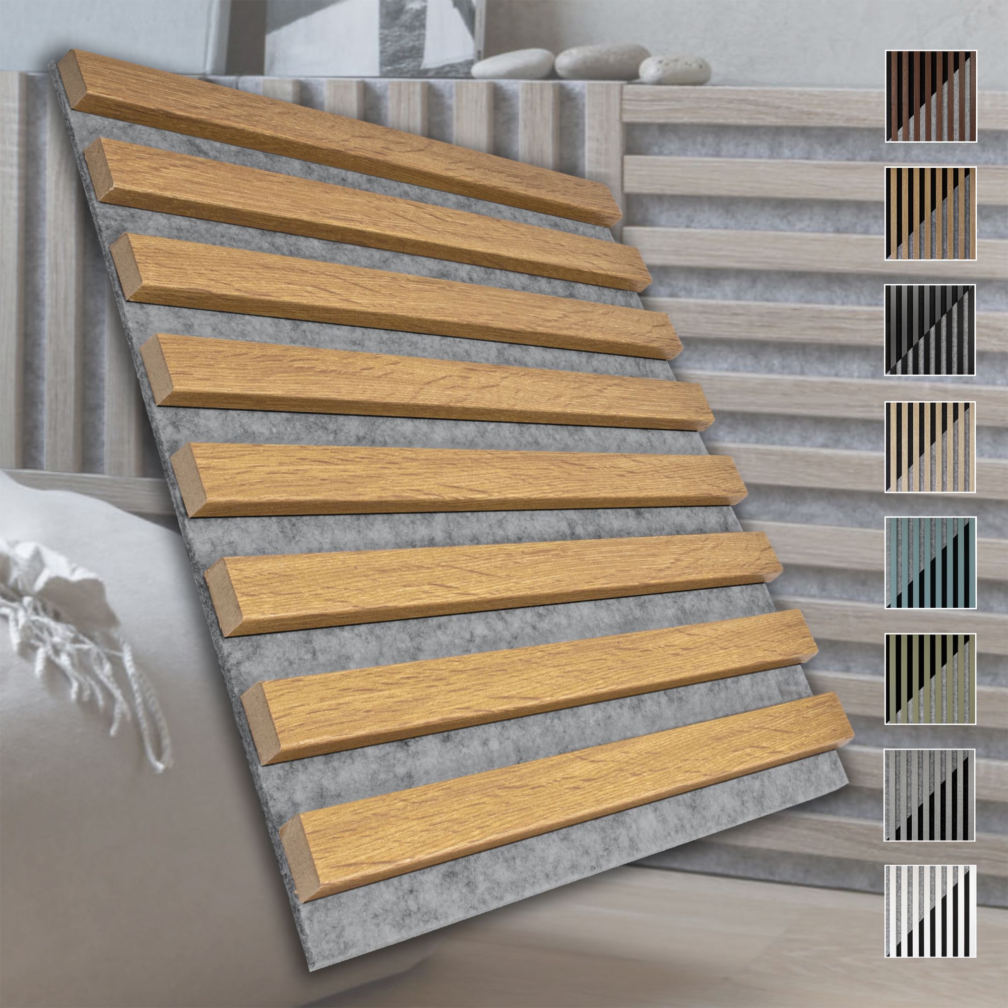 Marbet Design Akustikpaneele Akustikquadrate 30x30cm Und 40x40cm Wandverkleidung: Grau - Eiche Hell, 40x40 Cm