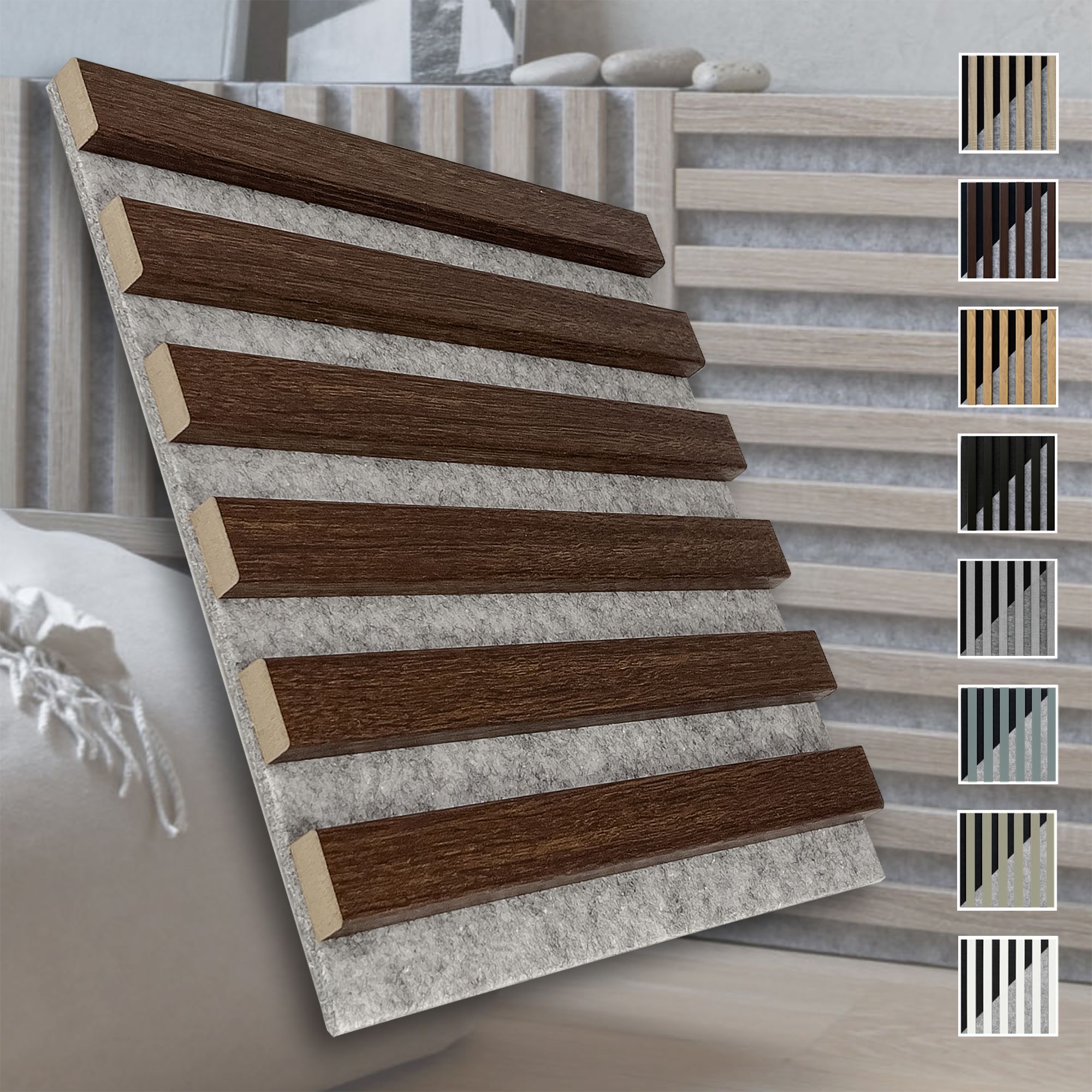 Marbet Design Akustikpaneele Akustikquadrate 30x30cm Und 40x40cm Wandverkleidung: Grau - Eiche Dunkel, 30x30 Cm