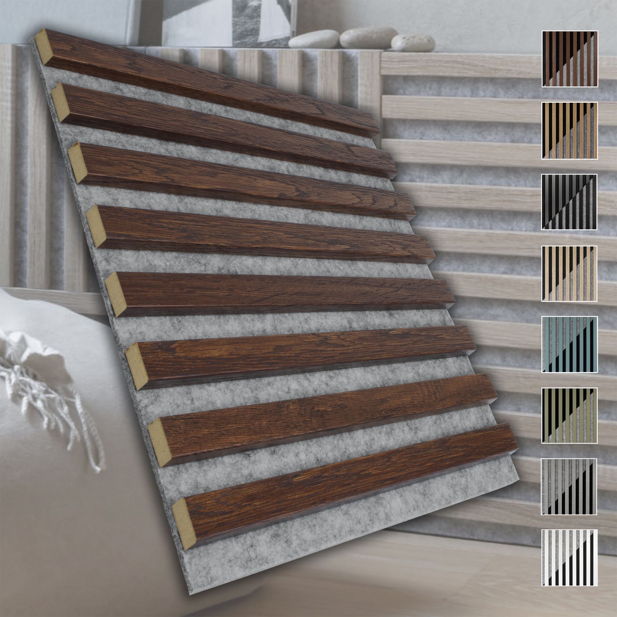 Marbet Design Akustikpaneele Akustikquadrate 30x30cm Und 40x40cm Wandverkleidung: Grau - Eiche Dunkel, 40x40 Cm