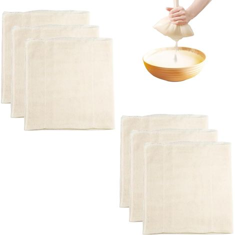 6 Stück Lebensmittelechte, 100 % Ungebleichte Baumwoll-käsetücher, Gesäumt, 50 X 50 Cm, Für Käse, Saft, Milch, Nüsse