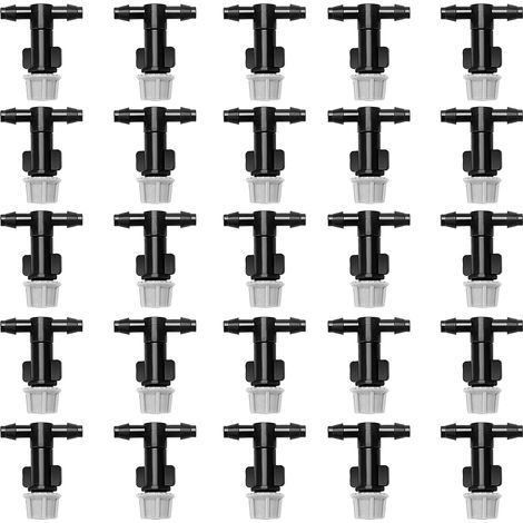 25 Zerstäubungsdüsen, Einstellbare Durchflussrate, T-stück, 4-mm-anschluss, Für Garten Und Gewächshaus