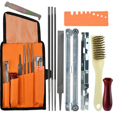 11-teiliges Universal-schärfset Für Tragbare Kettensägenketten Mit 4/4,8/5,5 Mm Rundfeilen, Flachfeile, Führungsgriff Und Tasche -
