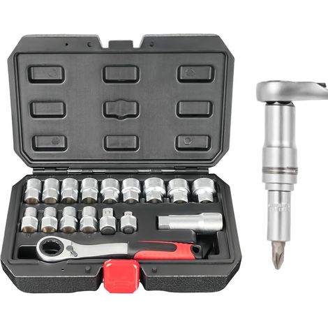 Ratschen- Und Steckschlüsselsatz – Mechanischer Werkzeugsatz, Kompaktset, Set Mit Verlängerung Und Metrischem Bit Für Heimwerkerarbeiten, Autoreparaturen, Koffer