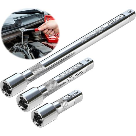 1/2-zoll-ratschenverlängerung, 3-teilig, 75 Mm, 125 Mm, 250 Mm, Kipphebelverlängerungsset Aus Chrom-vanadium-stahl Für Schraubenschlüssel, Steckschlüssel Und Schlagschrauber – 1,27 Cm (1/2 Zoll)