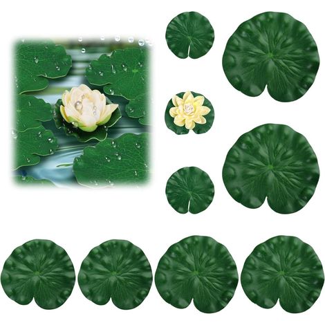 Künstliche Seerosen Für Den Gartenteich, 8 Lotusblätter + 1 Eva-schaumstoffblume, Dekorative Schwimmpflanzen Für Mini-aquarien, Springbrunnen, Gartenteich, Wiederverwendbar, Wasserdicht, Realistisch