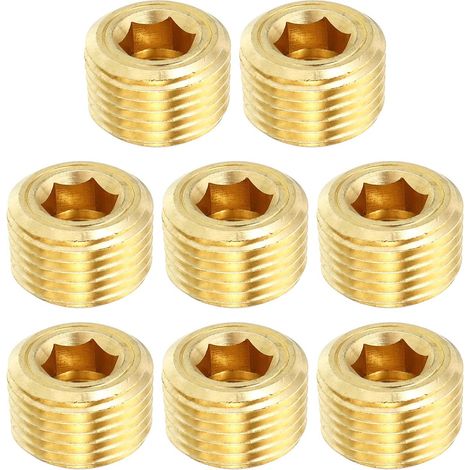 1/8" Npt Messing-sechskant-senkkopf-rohrstopfen, 8er-pack, Senkkopf-innengewinde-rohrstopfen, Außengewinde-rohrverschraubungen, Für Wasser, Öl Und Gas - 1/2" Npt