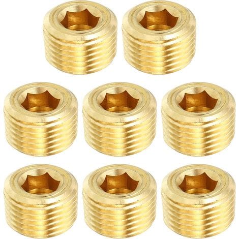 1/8" Npt Messing-sechskant-senkkopf-rohrstopfen, 8er-pack, Senkkopf-innengewinde-rohrstopfen, Außengewinde-rohrverschraubungen, Für Wasser, Öl Und Gas - 1/2" Npt