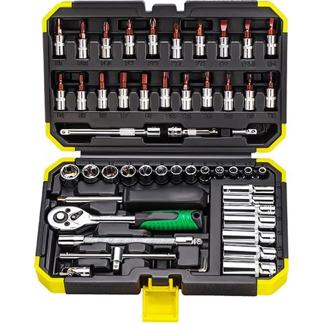 Komplettes Set Aus 53 6,35-mm-ratschenschlüsseln Mit Verlängerung Für Effiziente Auto- Und Haushaltsreparaturen. 24 Zähne.