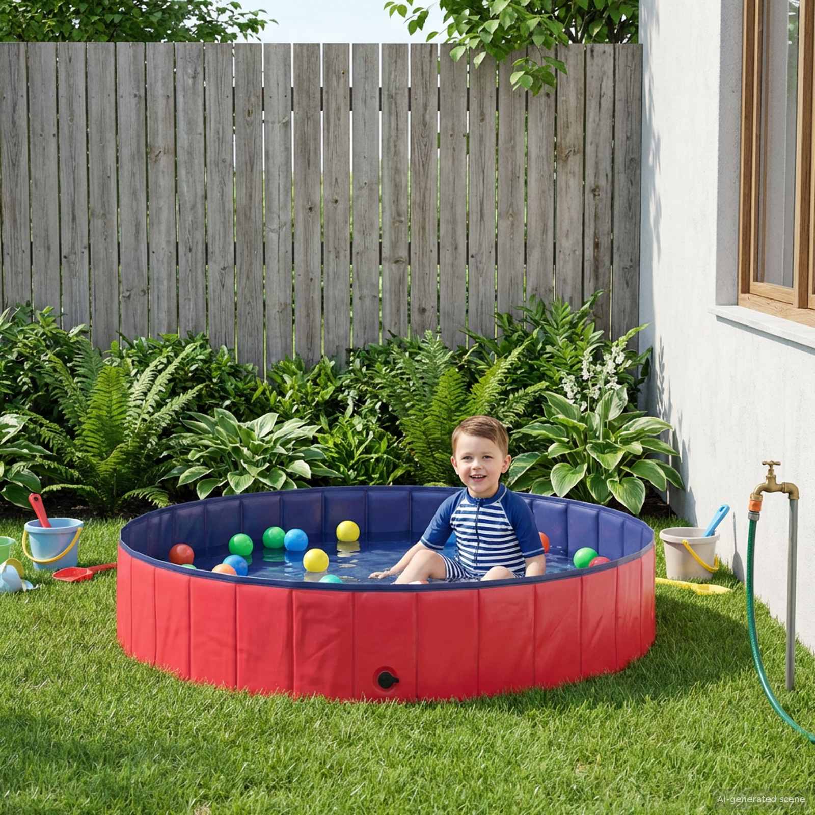 Faltbares Hundeschwimmbecken Rot Und Blau Ø 160 X 30 Cm Pvc