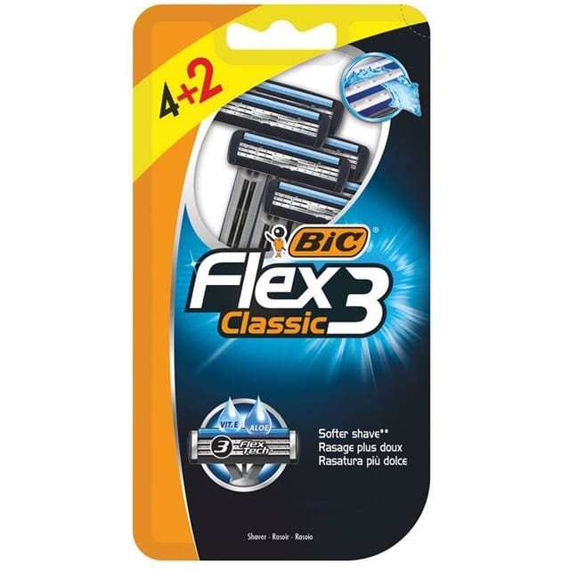 BIC - Razor 3 Flex - - 4 + 2 Einheiten, wiederverwendbar, drehbarer Kopf, Unisex, Männer, metallisch, zeitgenössisch