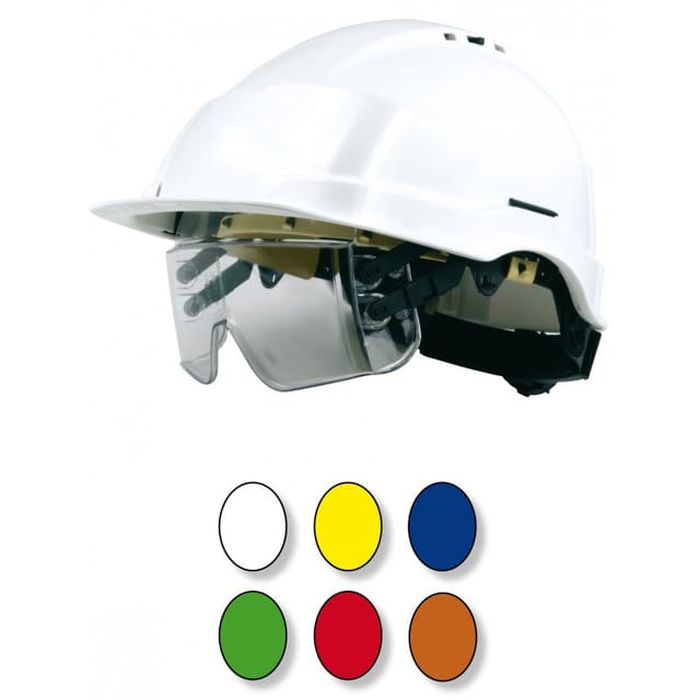 Singer Safety - Grüner Helm mit unter dem Visier integrierter Brillenmaske singer - CASIRISVER2