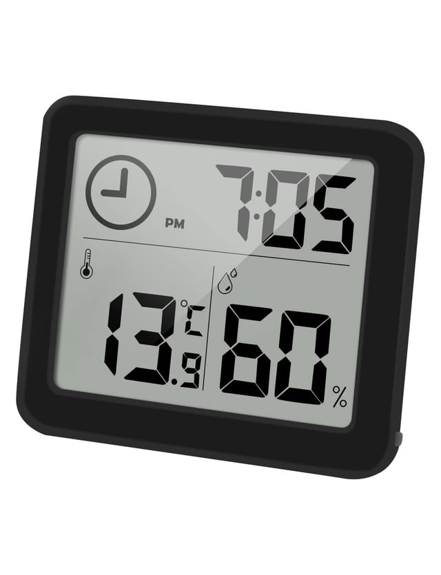 Aougo - Digitales Thermometer/hygrometer, 3,2 Zoll Großer Lcd-bildschirm, Raumtemperaturüberwachung Und Luftfeuchtigkeitsmesser, Luftfeuchtigkeits- Und Temperaturanzeige Mit Uhr (schwarz)