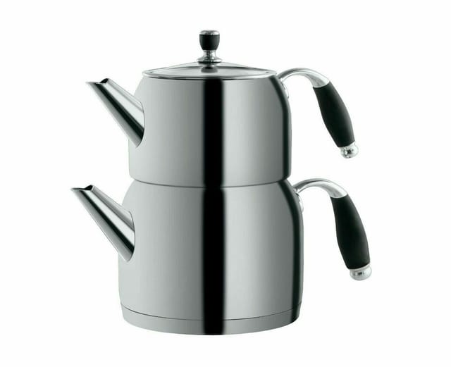 Teekessel Caydanlik Takimi 18/10 Edelstahl Teekocher Teekannen 1 l / 2 l Set Teekessel Silber MX02 - Mulex