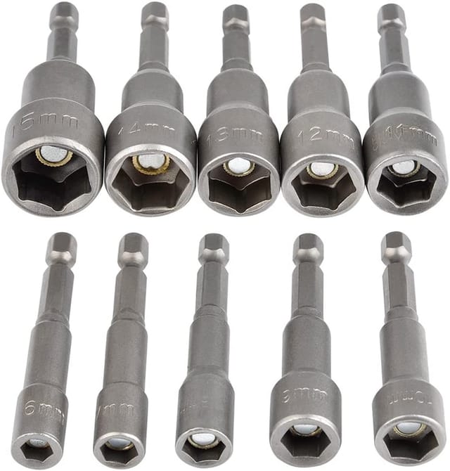 10-teiliger Magnetischer Sechskant-bit-steckschlüsselsatz, 6–15 Mm Schlagschrauber, Magnetischer Sechskant-bit-steckschlüsselsatz, 1/4 Magnetischer Sechskant-bit-steckschlüssel-adapter