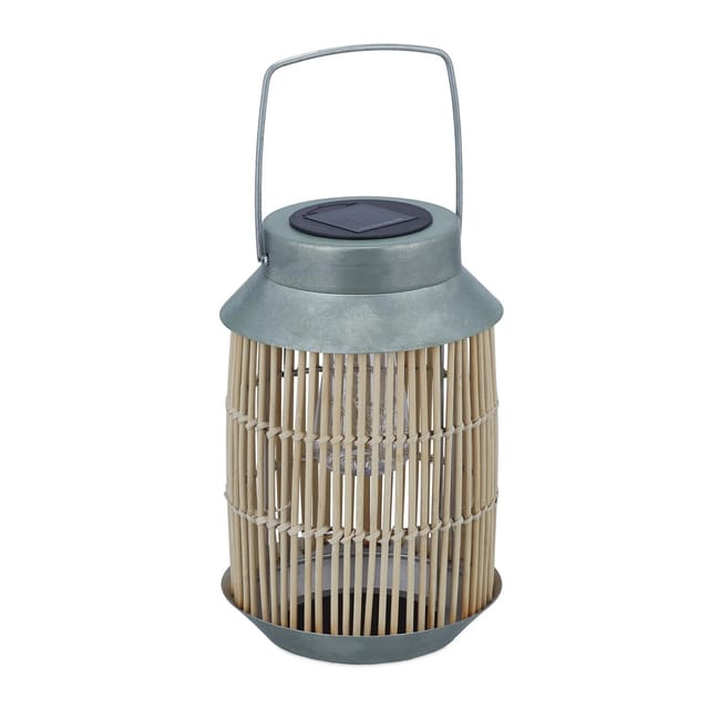 Relaxdays - Solarlampe, integrierte led Lichterkette, Garten, Balkon & Terrasse, Outdoor Leuchte, Rattan, natur/silber
