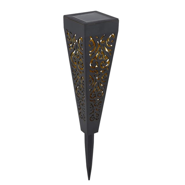 Solarlampen 3er Set mit Erdspieß, Dekostanzungen Schwarz Gold, H.33cm