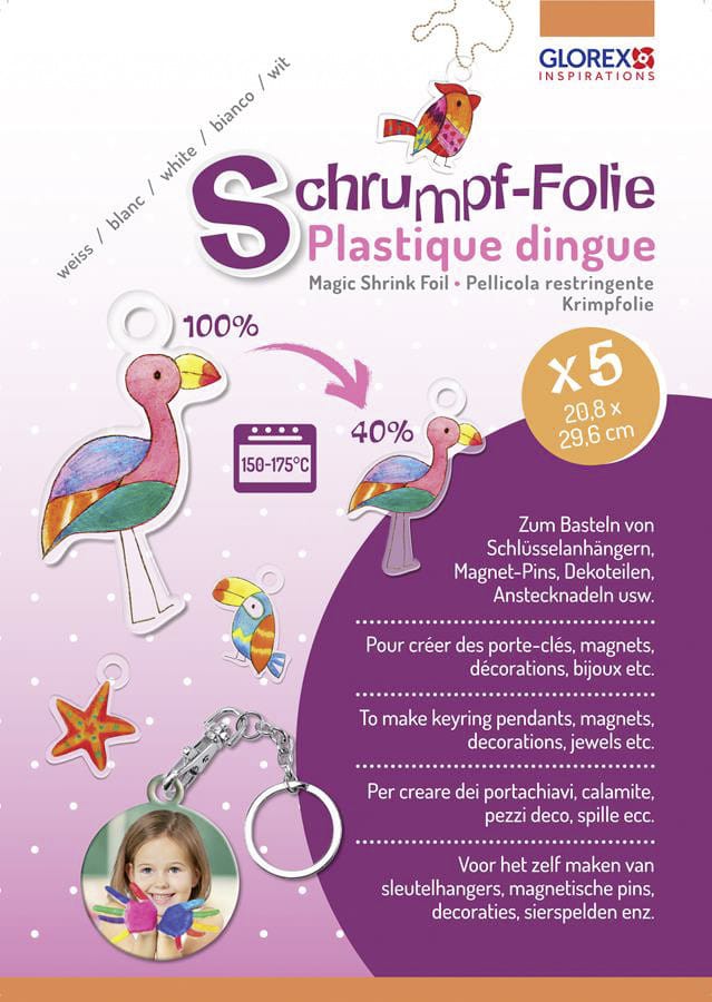 Glorex Schrumpffolie A4 transparent, 5 Bogen Bastelmaterial
