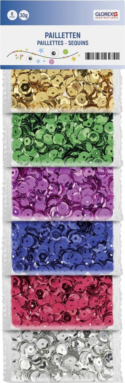 Glorex Pailletten 6 mm 30 g, bunt glänzend Bastelmaterial