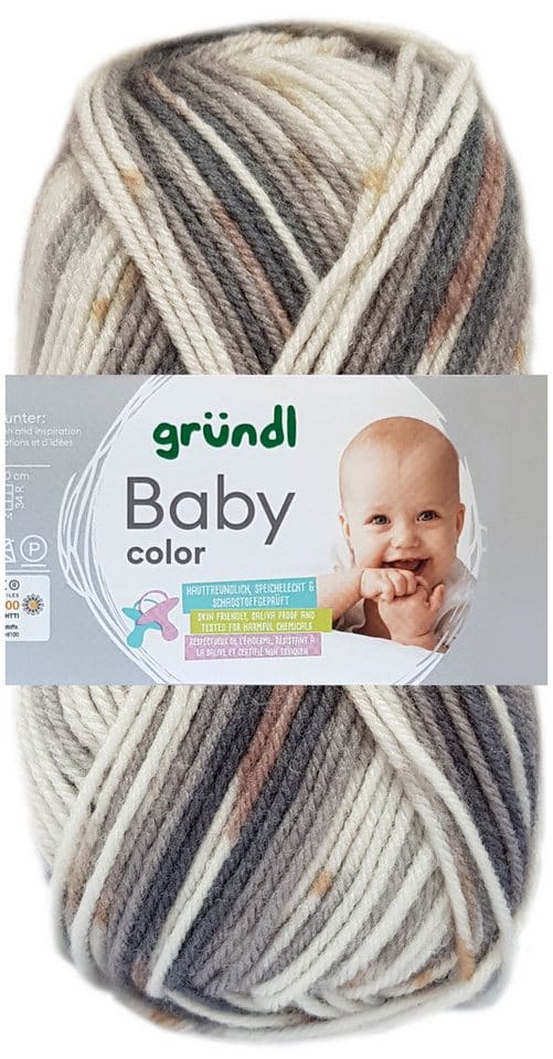 Wolle Baby color 50 g beigebraun grau weiß rehbraun multicolor Handarbeit - Gründl