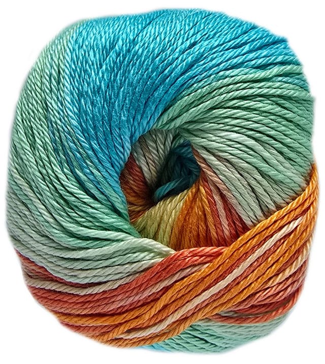 Wolle Cotton Quick Batik 100 g hellblau-grün-mais-orange Handarbeit - Gründl
