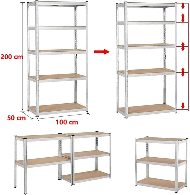 Metall-schwerlastregal Mit 5 Etagen – 200 X 100 X 50 Cm – Gesamtbelastung 875 Kg (175 Kg/etage) – Lagerregal Verstellbare Planken, Für Garage, Keller – Verzinkt