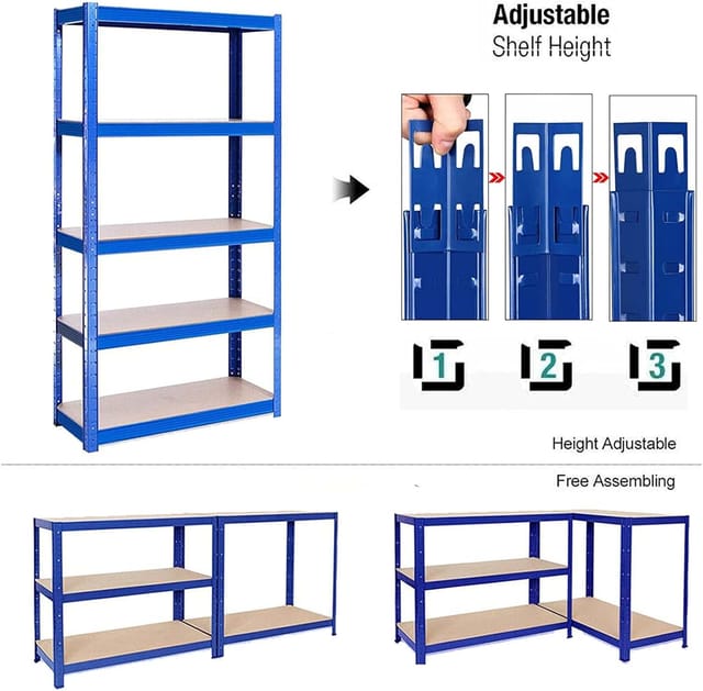 Schwerlastregal Aus Metall Mit 5 Etagen – 200 X 100 X 50 Cm – Gesamtlast 875 Kg (175 Kg/etage) – Metallregal Mit Verstellbaren Planken, Für Garage, Keller – Blau